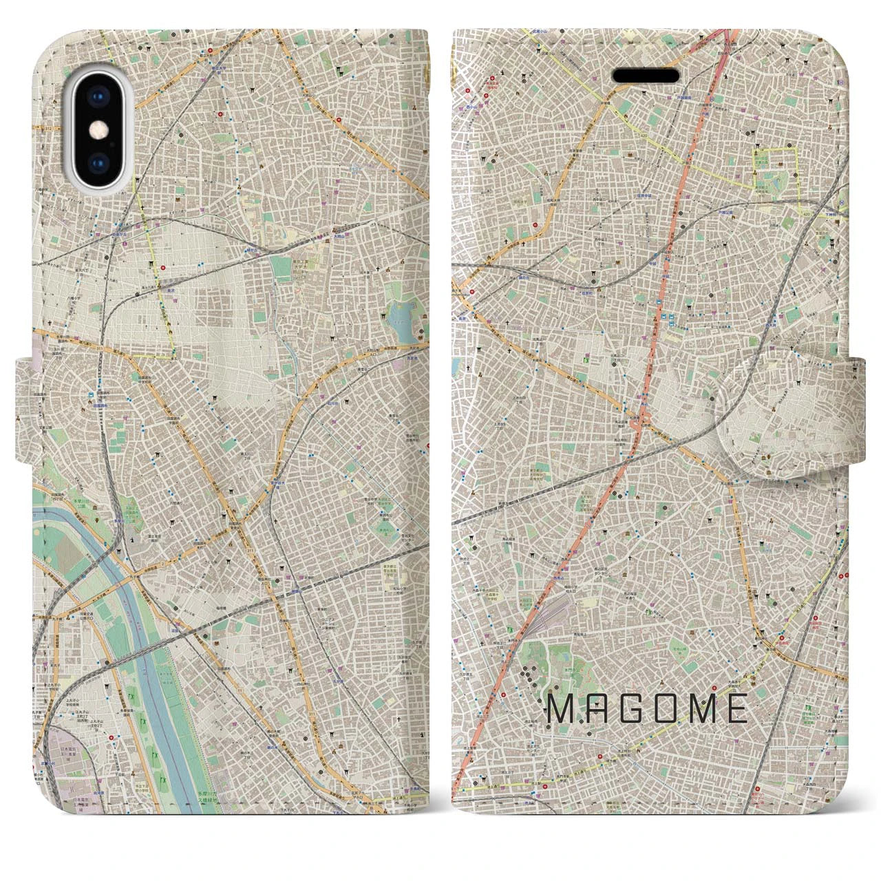 【馬込(東京都)】地図柄iPhoneケース(手帳タイプ)ナチュラル・iPhone XS Max 用