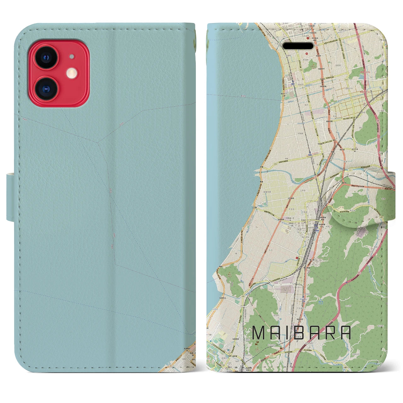 【米原(滋賀県)】地図柄iPhoneケース(手帳タイプ)ナチュラル・iPhone 11 用