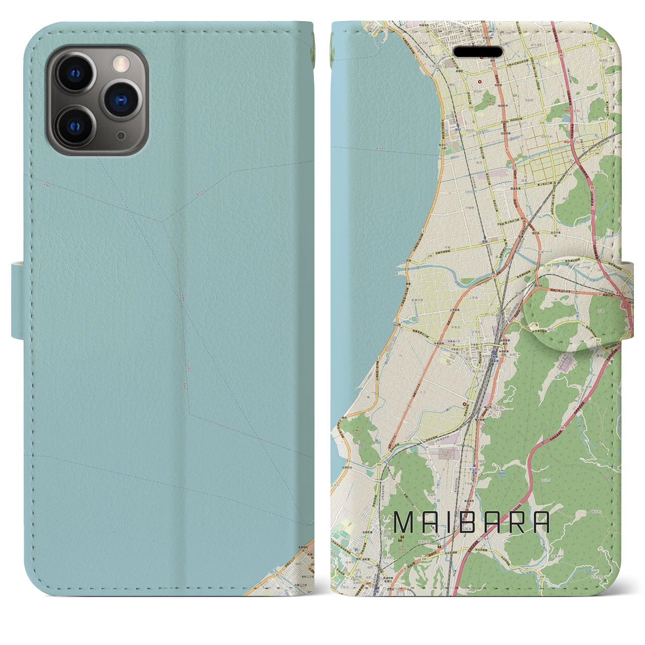 【米原(滋賀県)】地図柄iPhoneケース(手帳タイプ)ナチュラル・iPhone 11 Pro Max 用