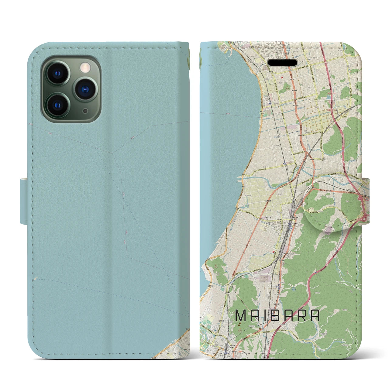 【米原(滋賀県)】地図柄iPhoneケース(手帳タイプ)ナチュラル・iPhone 11 Pro 用
