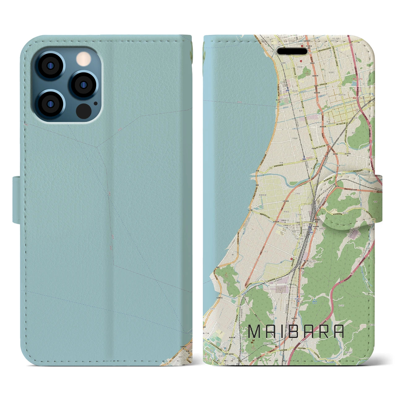 【米原(滋賀県)】地図柄iPhoneケース(手帳タイプ)ナチュラル・iPhone 12 / 12 Pro 用