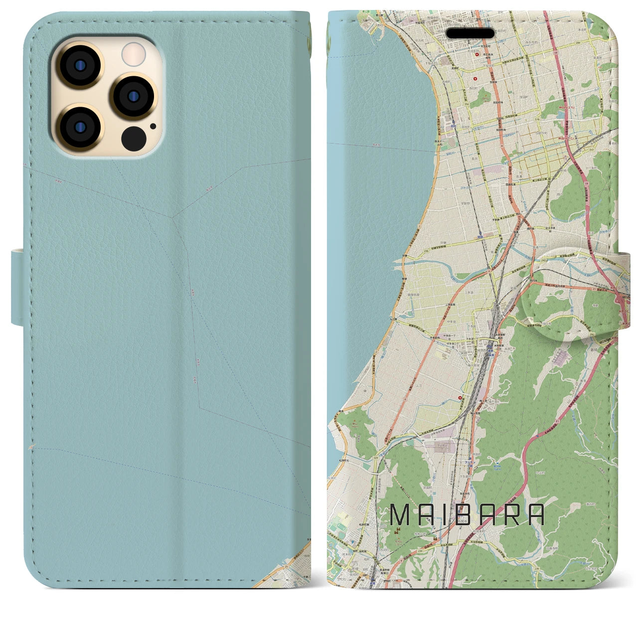 【米原(滋賀県)】地図柄iPhoneケース(手帳タイプ)ナチュラル・iPhone 12 Pro Max 用
