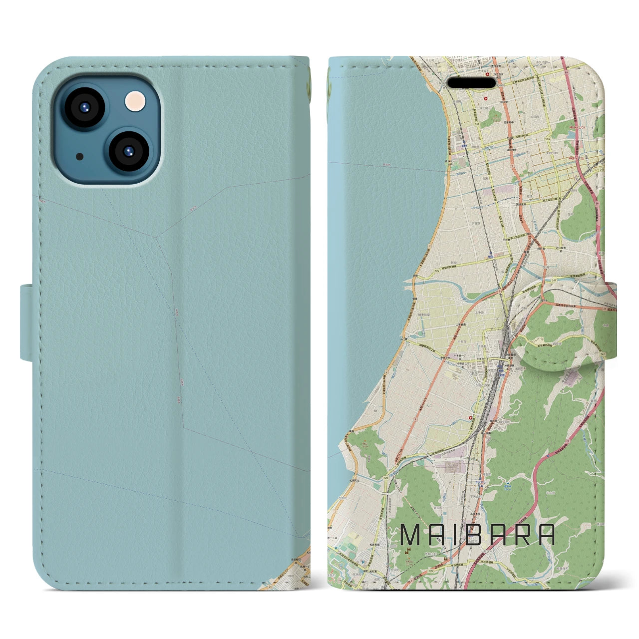 【米原(滋賀県)】地図柄iPhoneケース(手帳タイプ)ナチュラル・iPhone 13 用