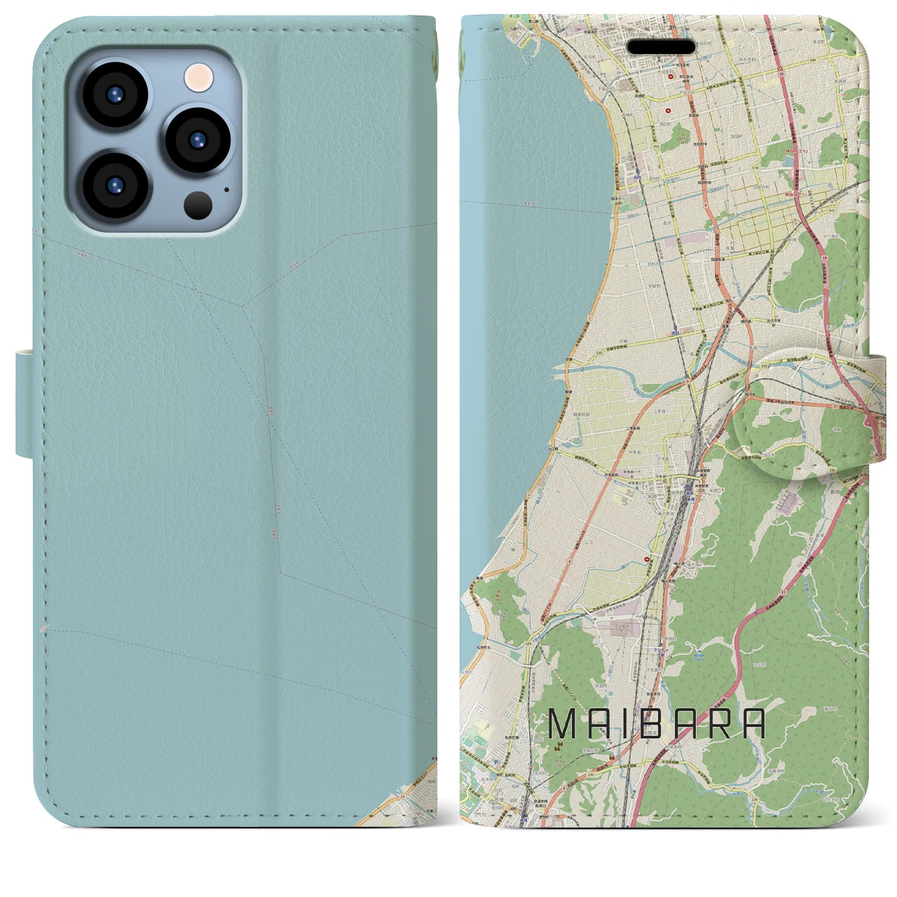 【米原(滋賀県)】地図柄iPhoneケース(手帳タイプ)ナチュラル・iPhone 13 Pro Max 用