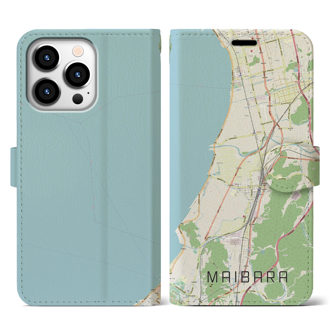 【米原(滋賀県)】地図柄iPhoneケース(手帳タイプ)ナチュラル・iPhone 13 Pro 用