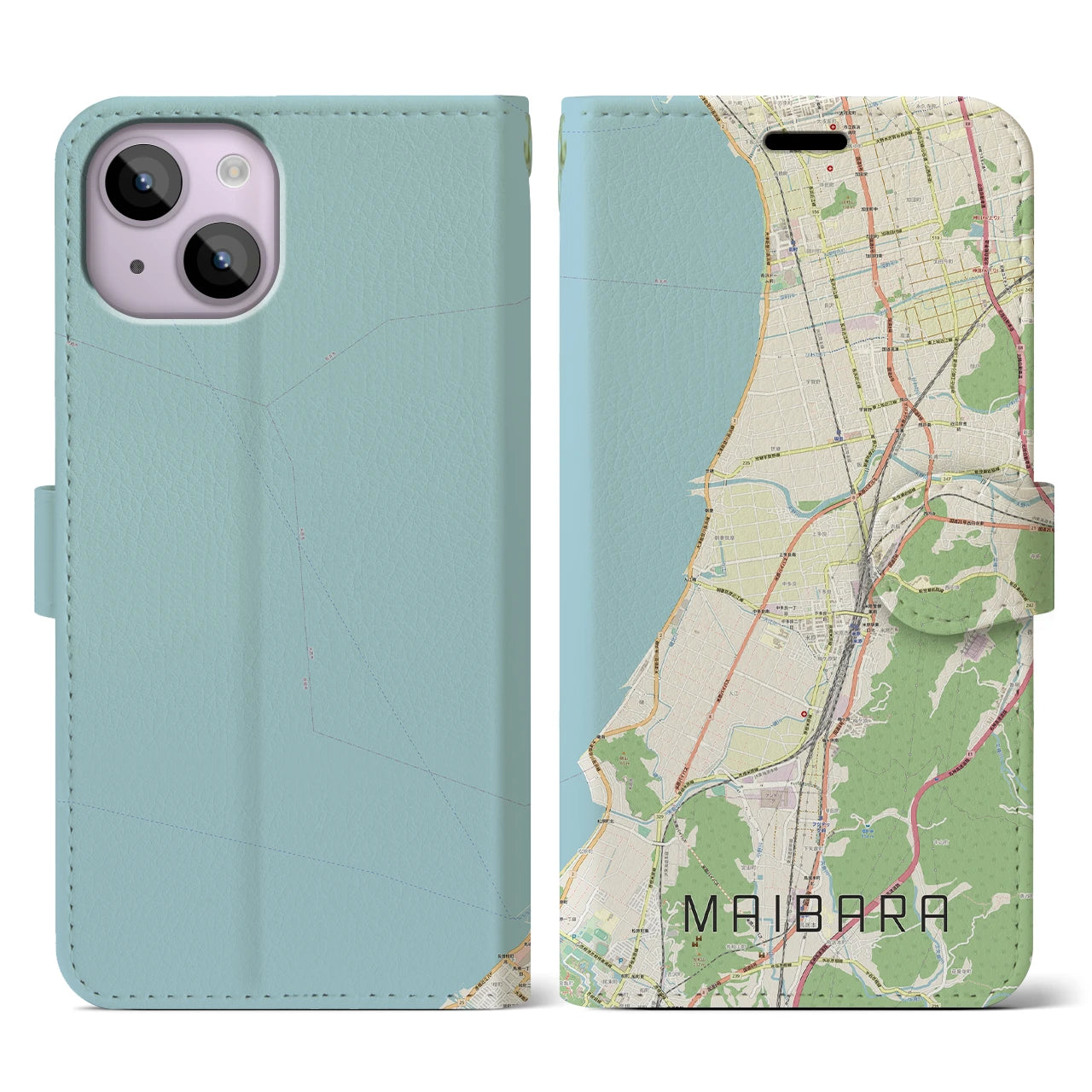 【米原(滋賀県)】地図柄iPhoneケース(手帳タイプ)ナチュラル・iPhone 14 用