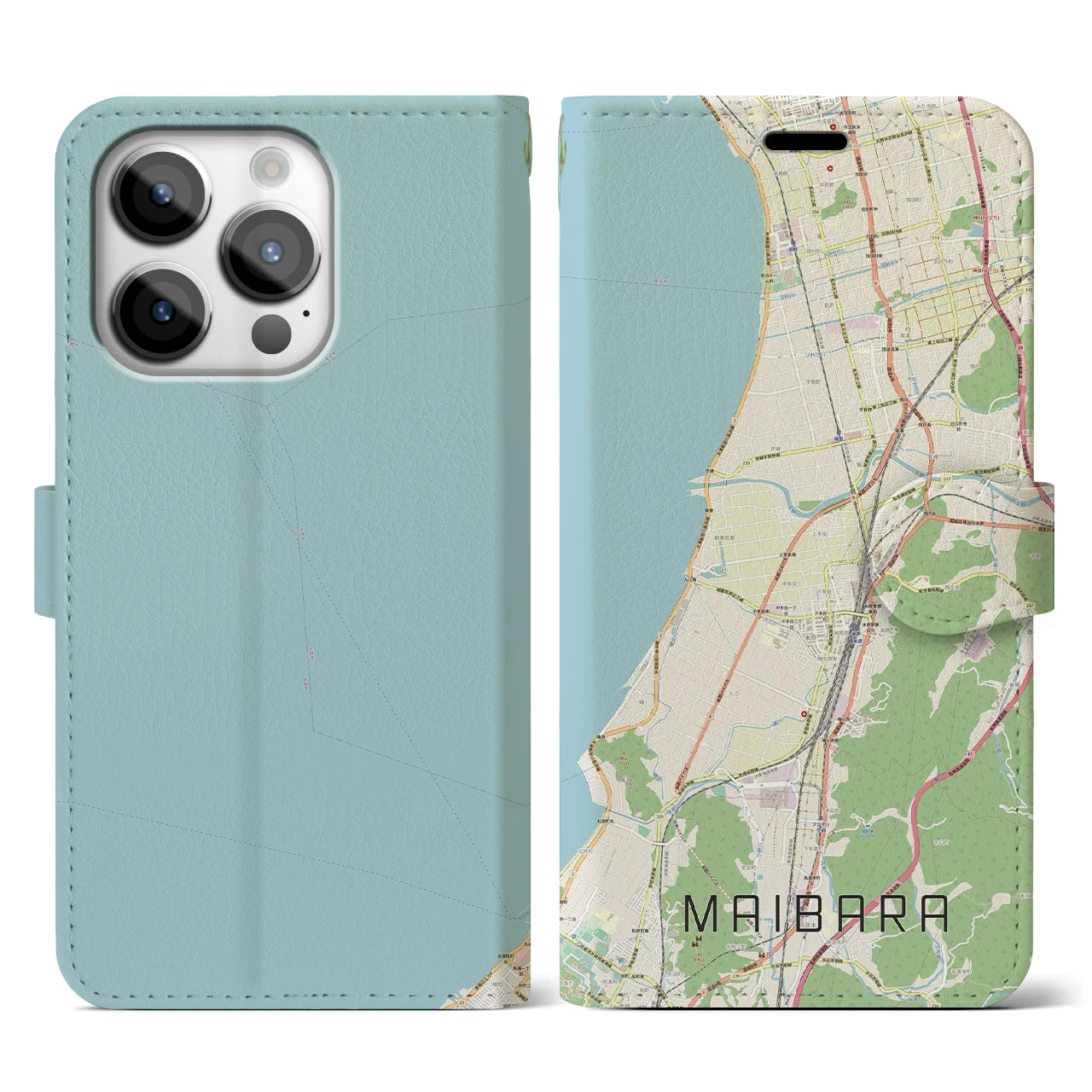 【米原(滋賀県)】地図柄iPhoneケース(手帳タイプ)ナチュラル・iPhone 14 Pro 用