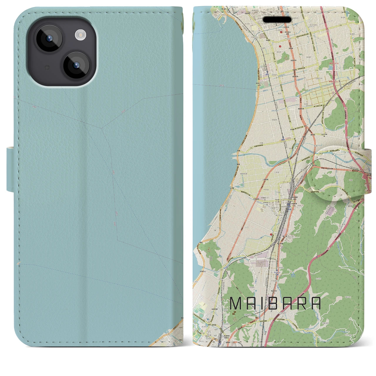 【米原(滋賀県)】地図柄iPhoneケース(手帳タイプ)ナチュラル・iPhone 14 Plus 用
