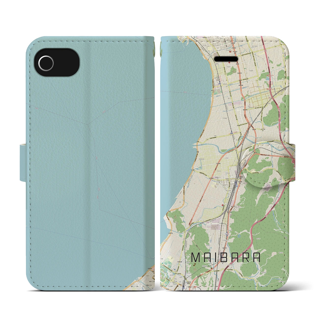 【米原(滋賀県)】地図柄iPhoneケース(手帳タイプ)ナチュラル・iPhone SE(第3 / 第2世代) / 8 / 7 / 6s / 6 用