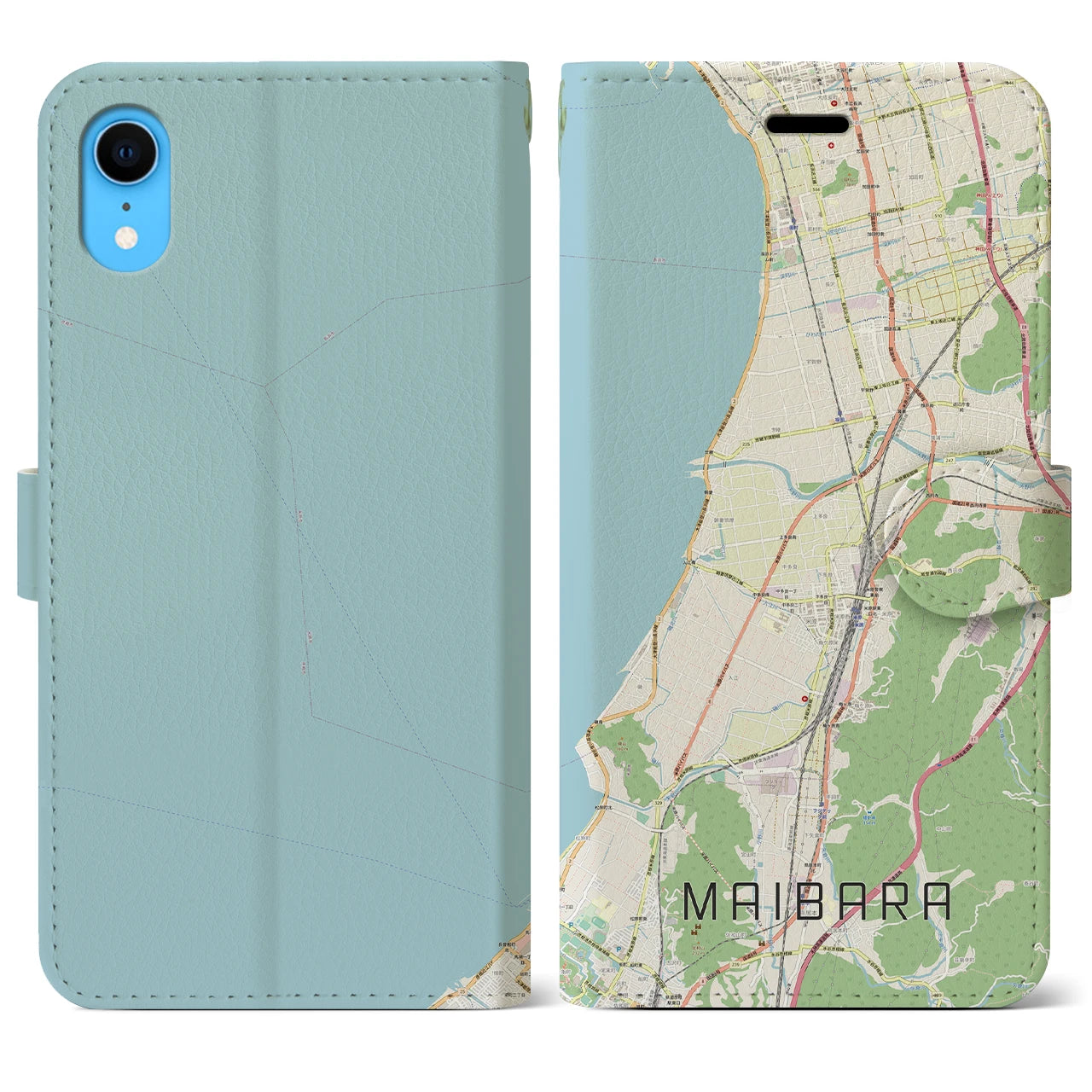 【米原(滋賀県)】地図柄iPhoneケース(手帳タイプ)ナチュラル・iPhone XR 用