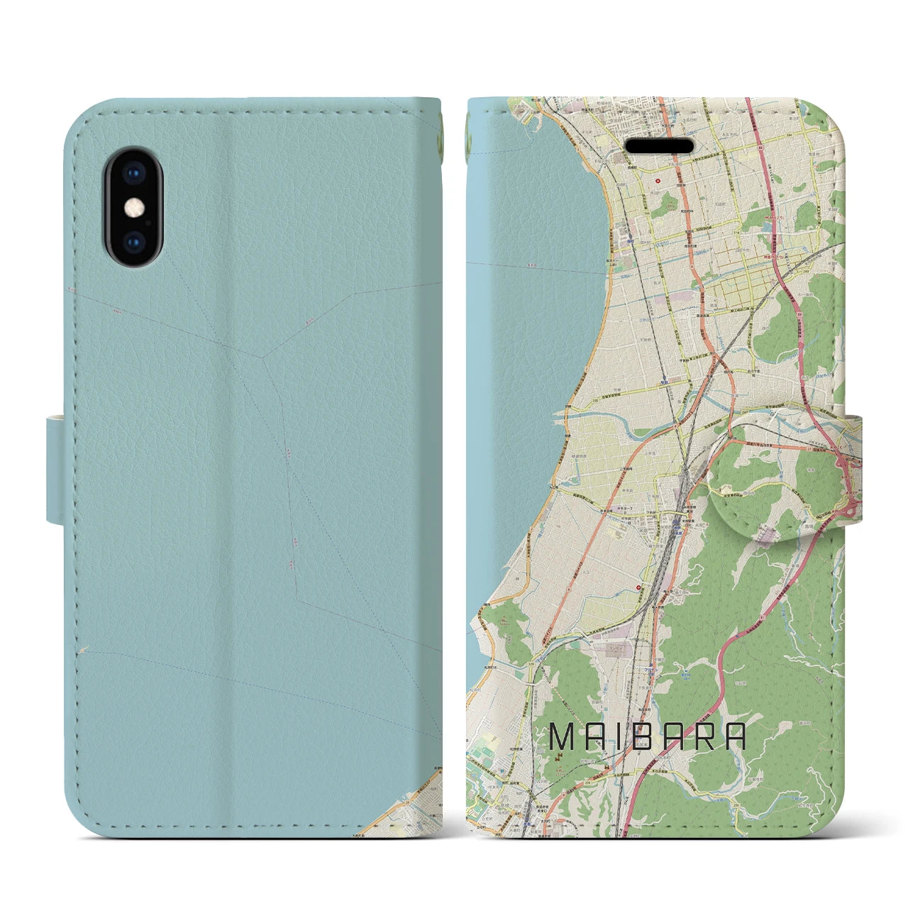 【米原(滋賀県)】地図柄iPhoneケース(手帳タイプ)ナチュラル・iPhone XS / X 用