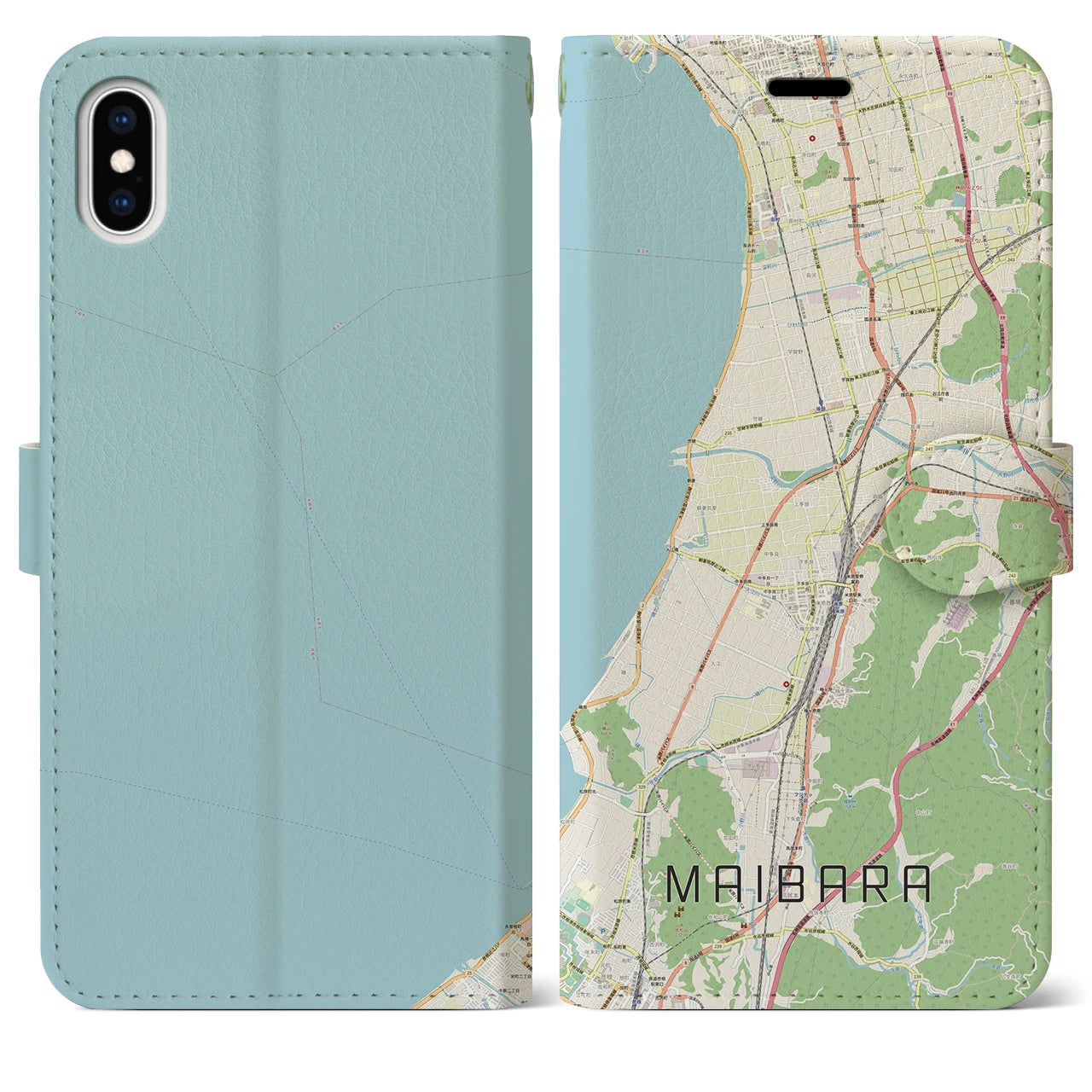 【米原(滋賀県)】地図柄iPhoneケース(手帳タイプ)ナチュラル・iPhone XS Max 用