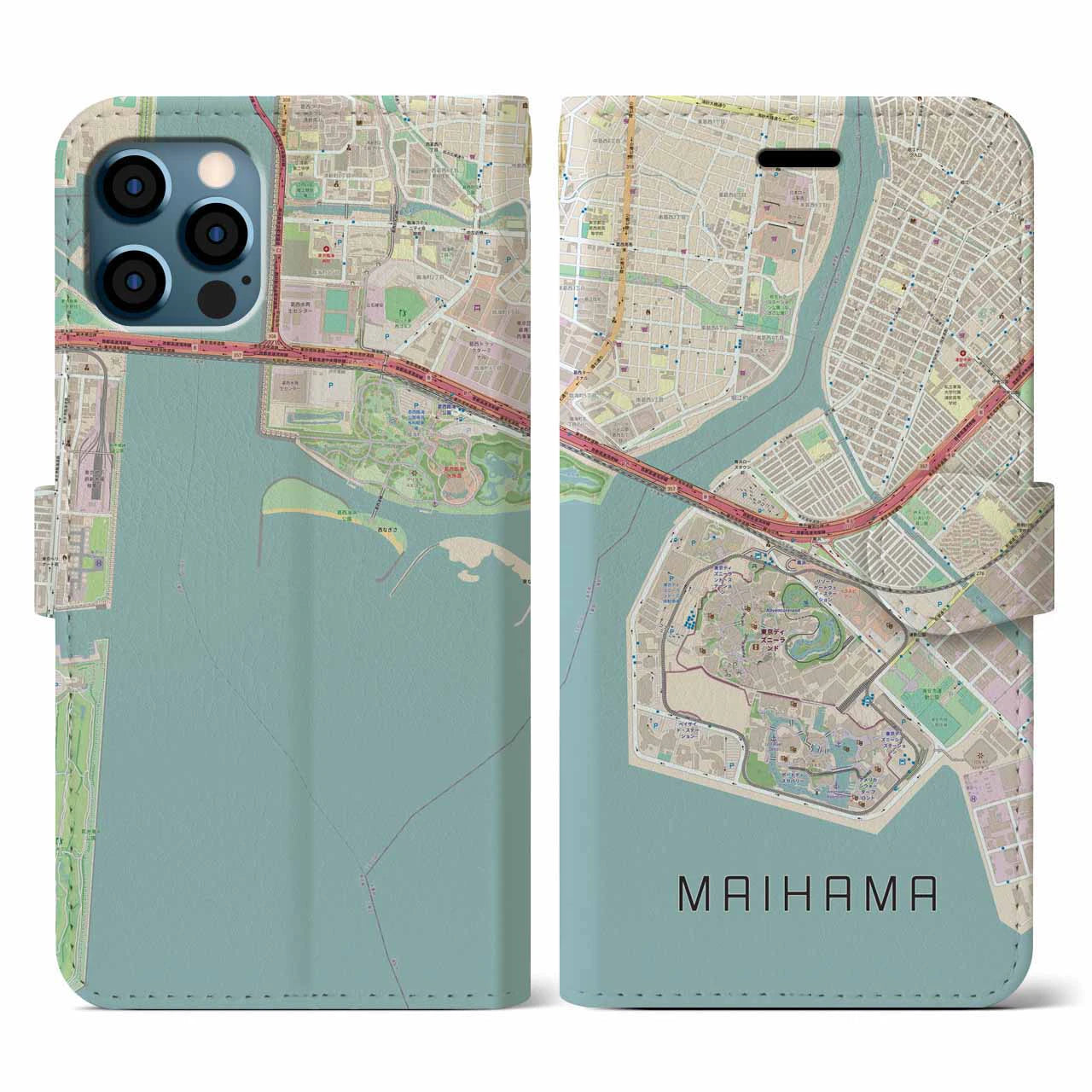【舞浜(千葉県)】地図柄iPhoneケース(手帳タイプ)ナチュラル・iPhone 12 / 12 Pro 用
