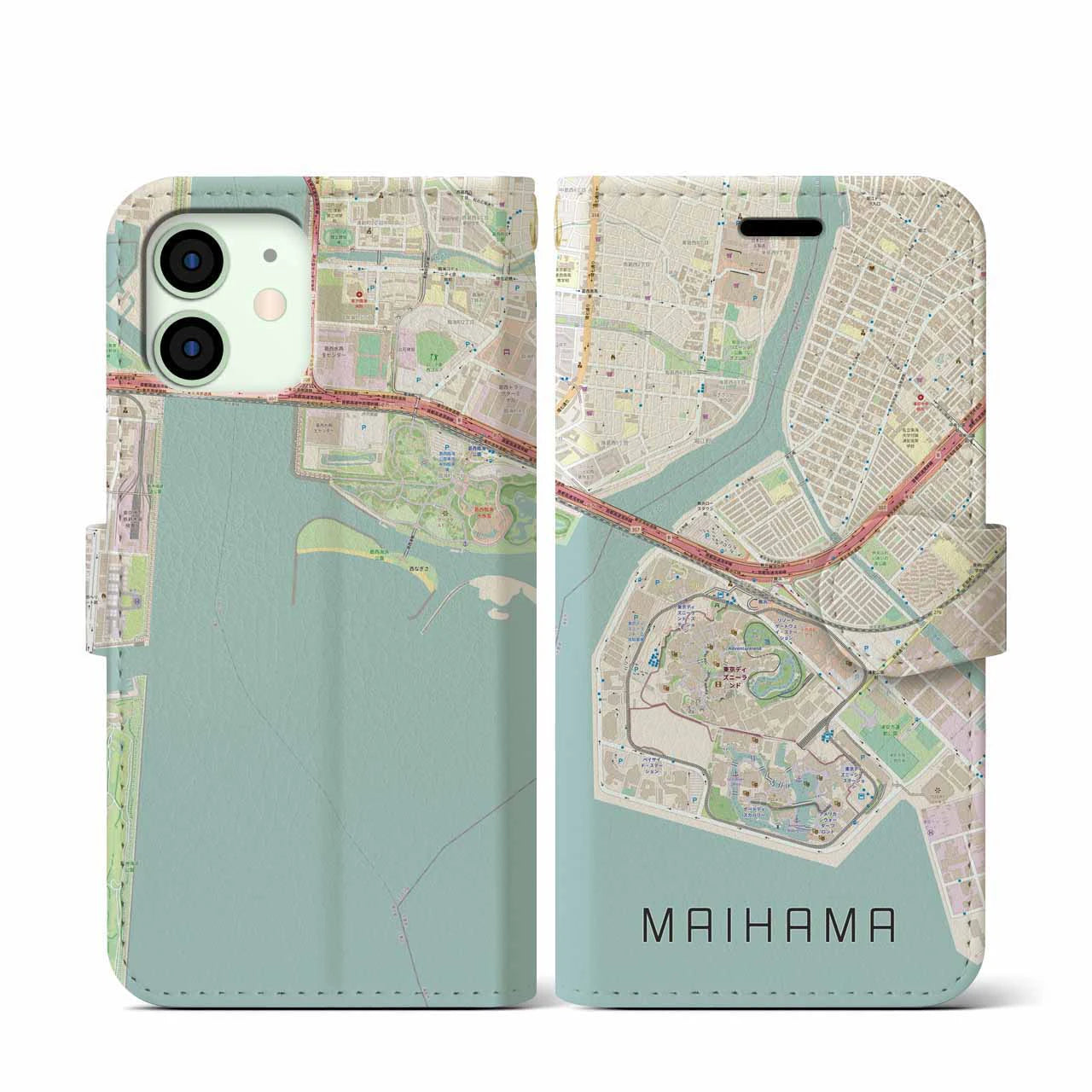 【舞浜(千葉県)】地図柄iPhoneケース(手帳タイプ)ナチュラル・iPhone 12 mini 用