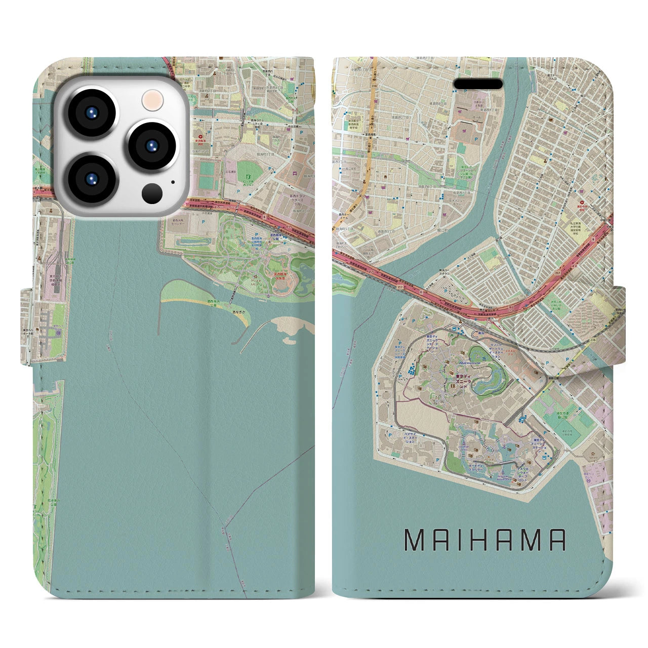 【舞浜(千葉県)】地図柄iPhoneケース(手帳タイプ)ナチュラル・iPhone 13 Pro 用