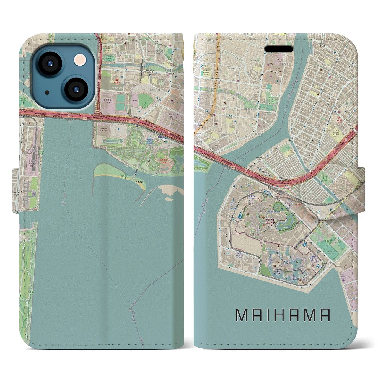 【舞浜(千葉県)】地図柄iPhoneケース(手帳タイプ)ナチュラル・iPhone 13 用