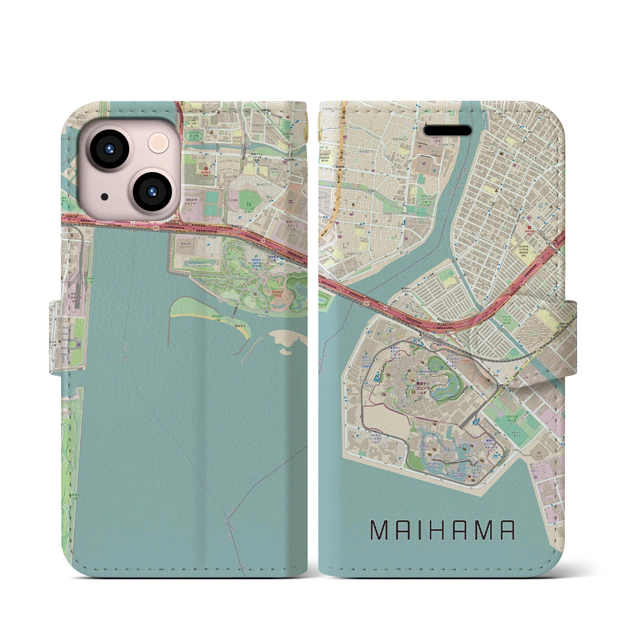 【舞浜(千葉県)】地図柄iPhoneケース(手帳タイプ)ナチュラル・iPhone 13 mini 用