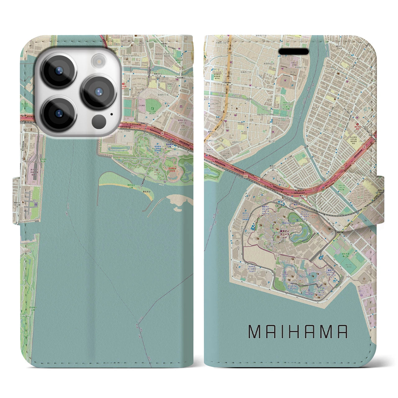 【舞浜(千葉県)】地図柄iPhoneケース(手帳タイプ)ナチュラル・iPhone 14 Pro 用