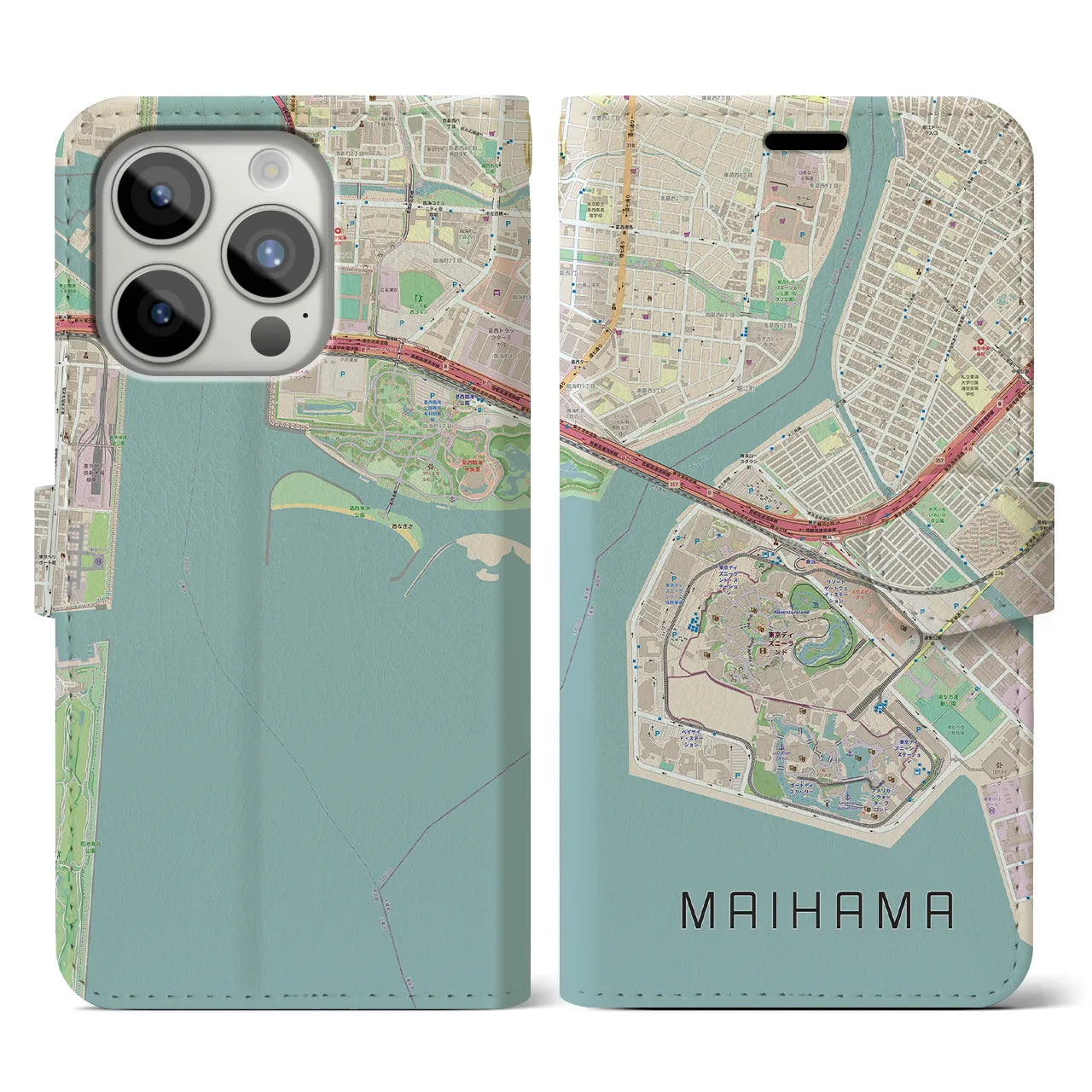 【舞浜(千葉県)】地図柄iPhoneケース(手帳タイプ)ナチュラル・iPhone 15 Pro 用