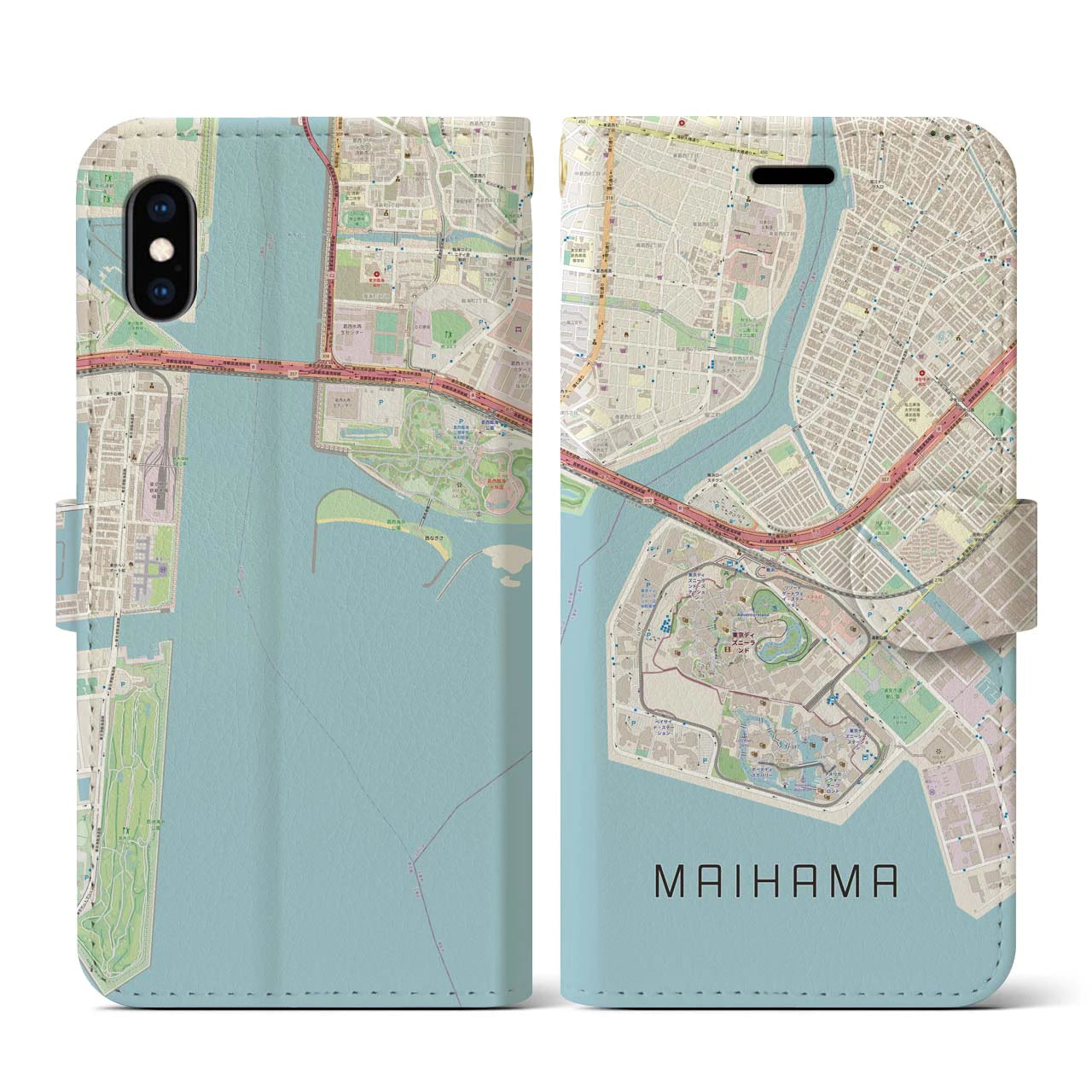 【舞浜(千葉県)】地図柄iPhoneケース(手帳タイプ)ナチュラル・iPhone XS / X 用