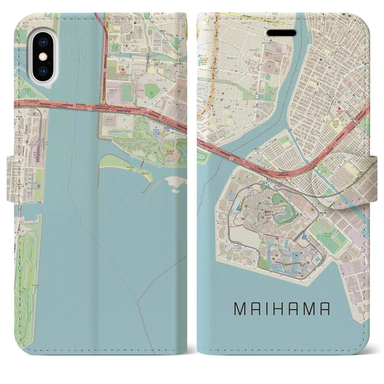 【舞浜(千葉県)】地図柄iPhoneケース(手帳タイプ)ナチュラル・iPhone XS Max 用