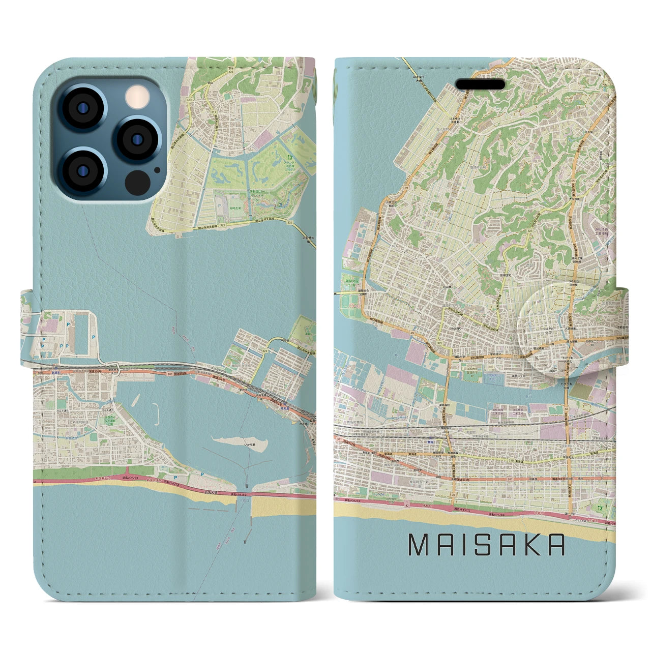 【舞阪(静岡県)】地図柄iPhoneケース(手帳タイプ)ナチュラル・iPhone 12 / 12 Pro 用