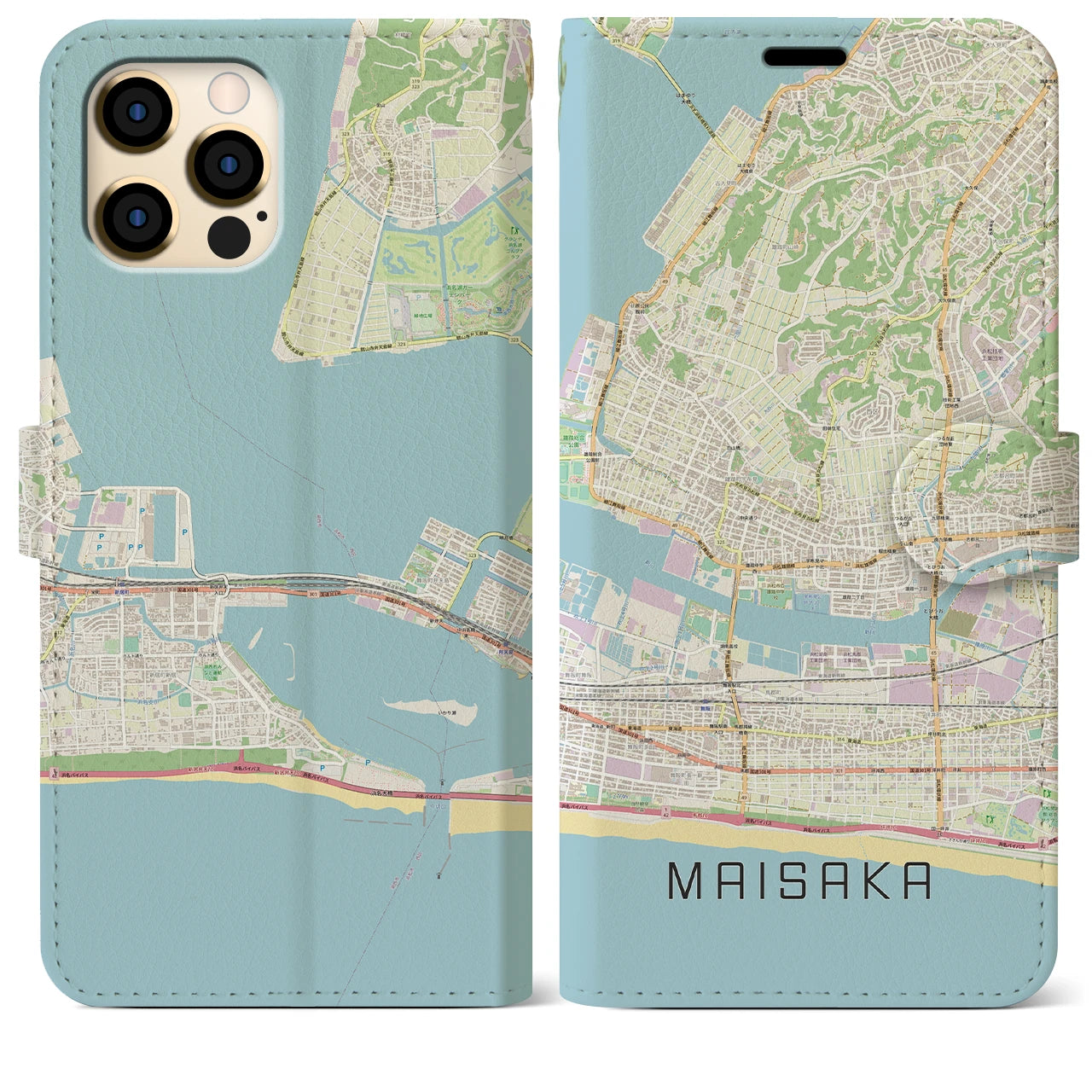 【舞阪(静岡県)】地図柄iPhoneケース(手帳タイプ)ナチュラル・iPhone 12 Pro Max 用