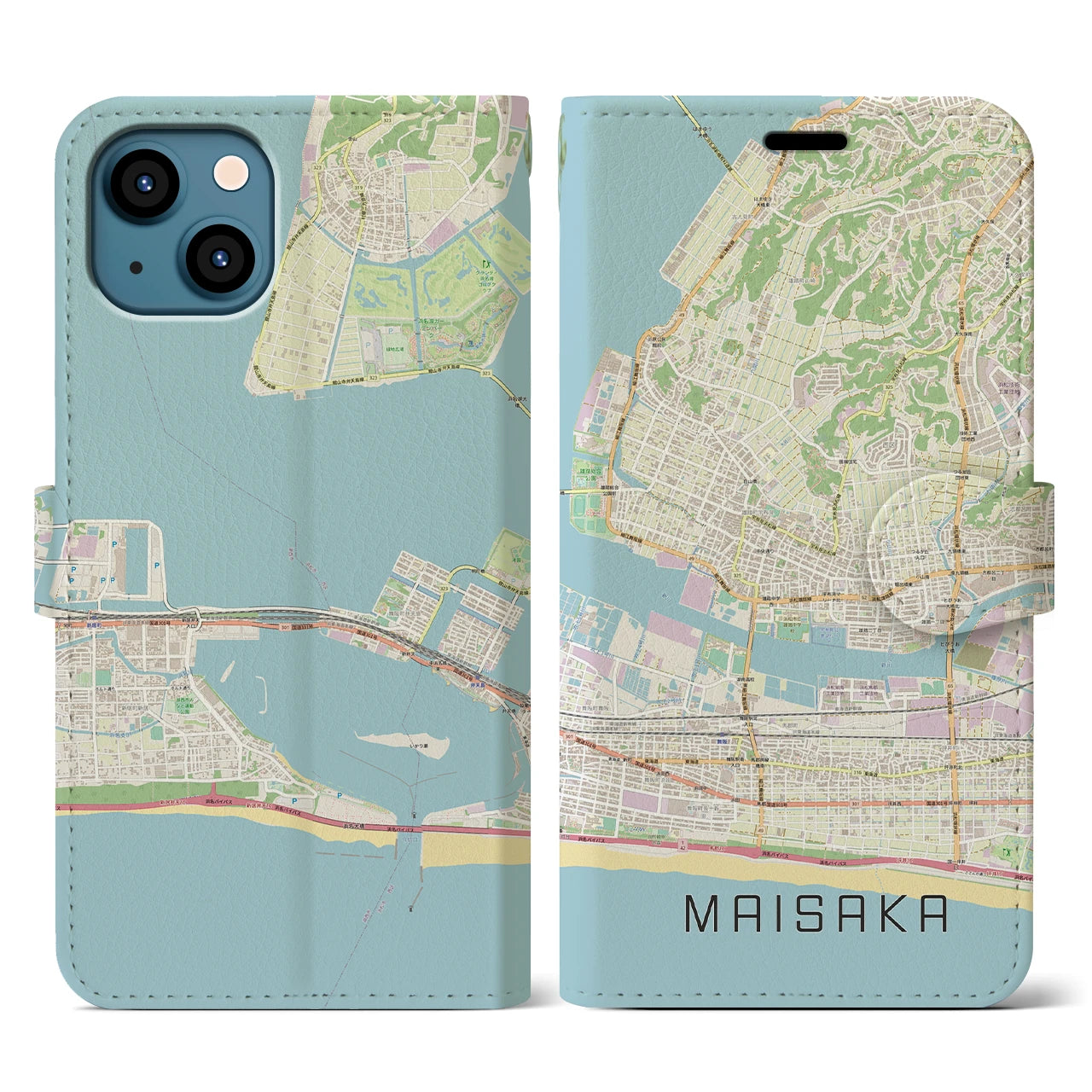 【舞阪(静岡県)】地図柄iPhoneケース(手帳タイプ)ナチュラル・iPhone 13 用