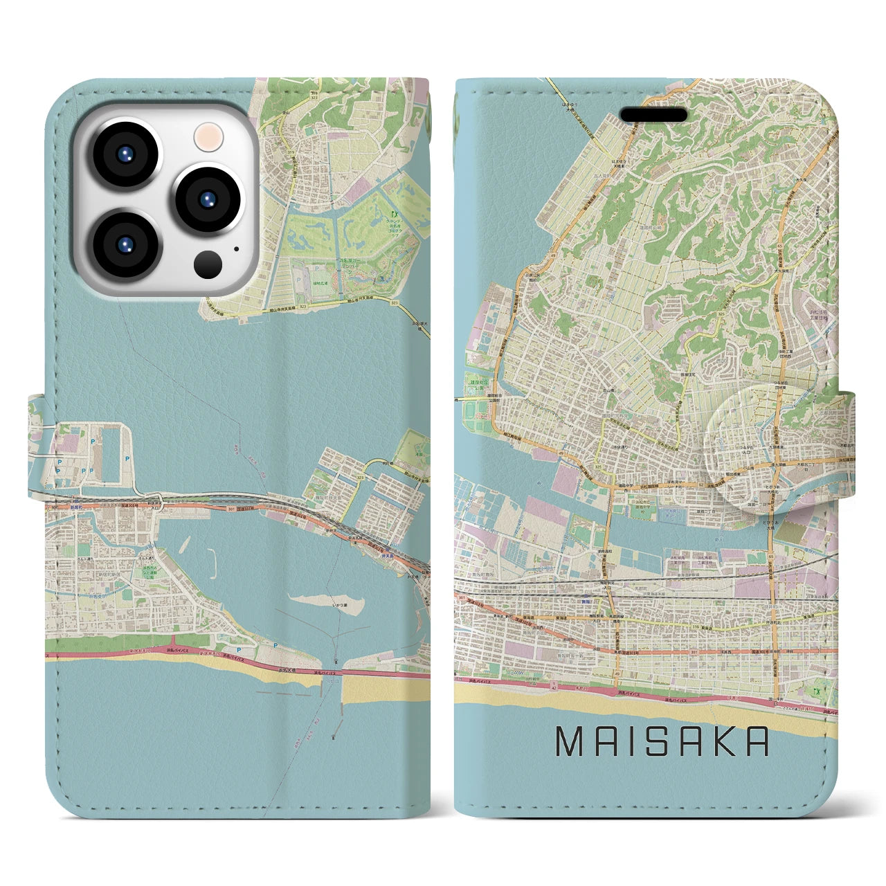 【舞阪(静岡県)】地図柄iPhoneケース(手帳タイプ)ナチュラル・iPhone 13 Pro 用