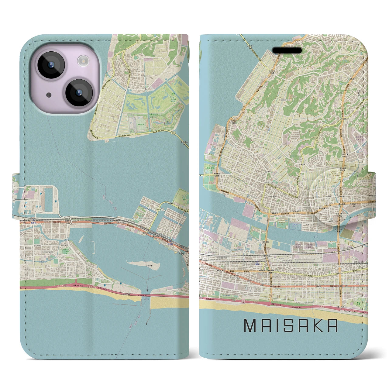 【舞阪(静岡県)】地図柄iPhoneケース(手帳タイプ)ナチュラル・iPhone 14 用