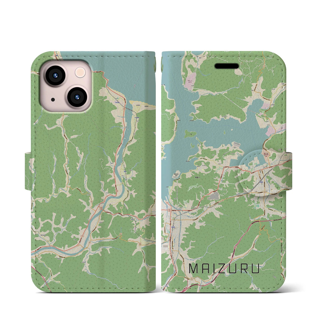 【舞鶴(京都府)】地図柄iPhoneケース(手帳タイプ)ナチュラル・iPhone 13 mini 用