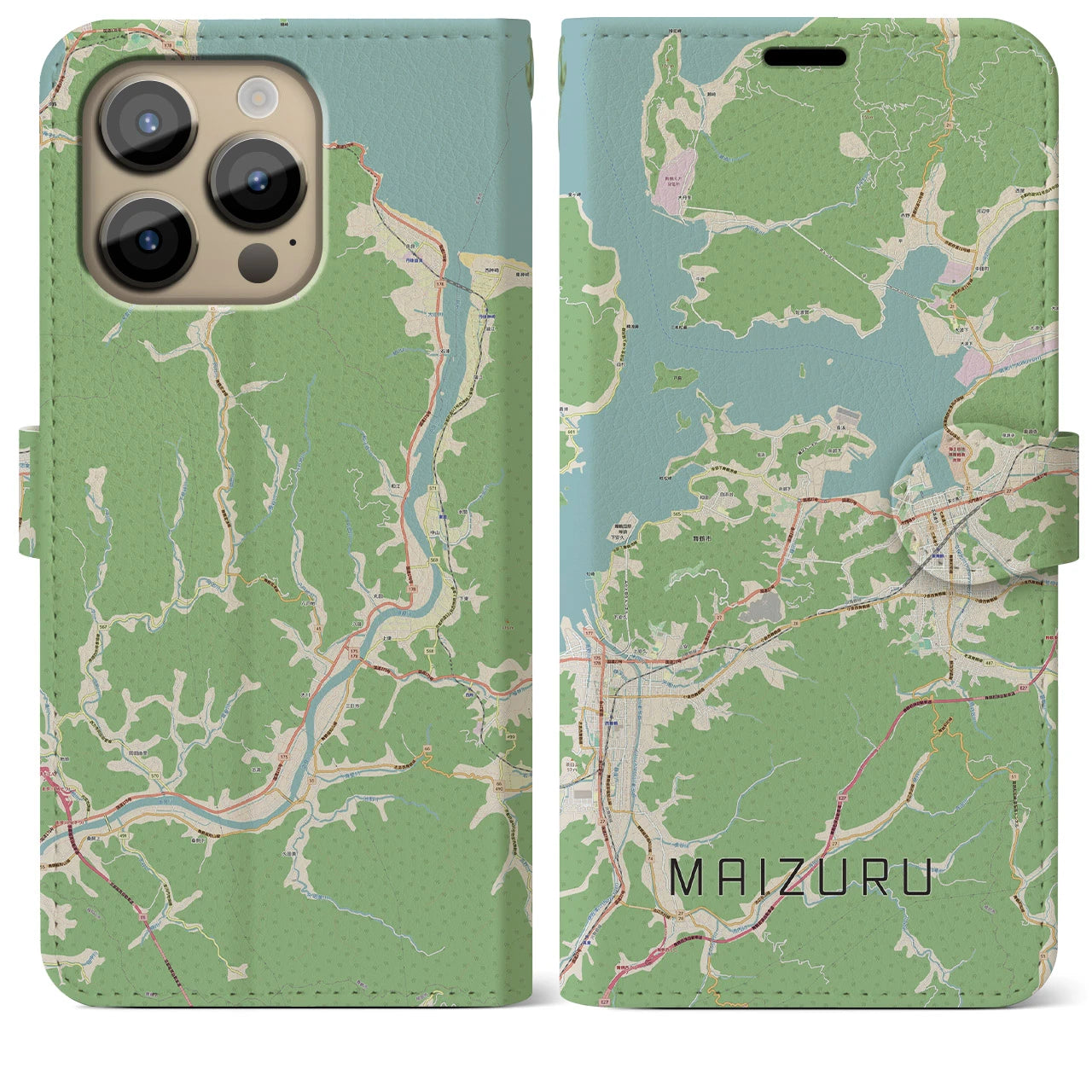 【舞鶴(京都府)】地図柄iPhoneケース(手帳タイプ)ナチュラル・iPhone 14 Pro Max 用