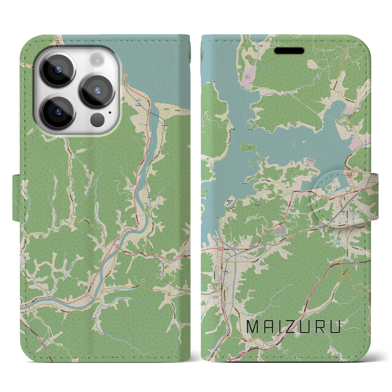 【舞鶴(京都府)】地図柄iPhoneケース(手帳タイプ)ナチュラル・iPhone 14 Pro 用