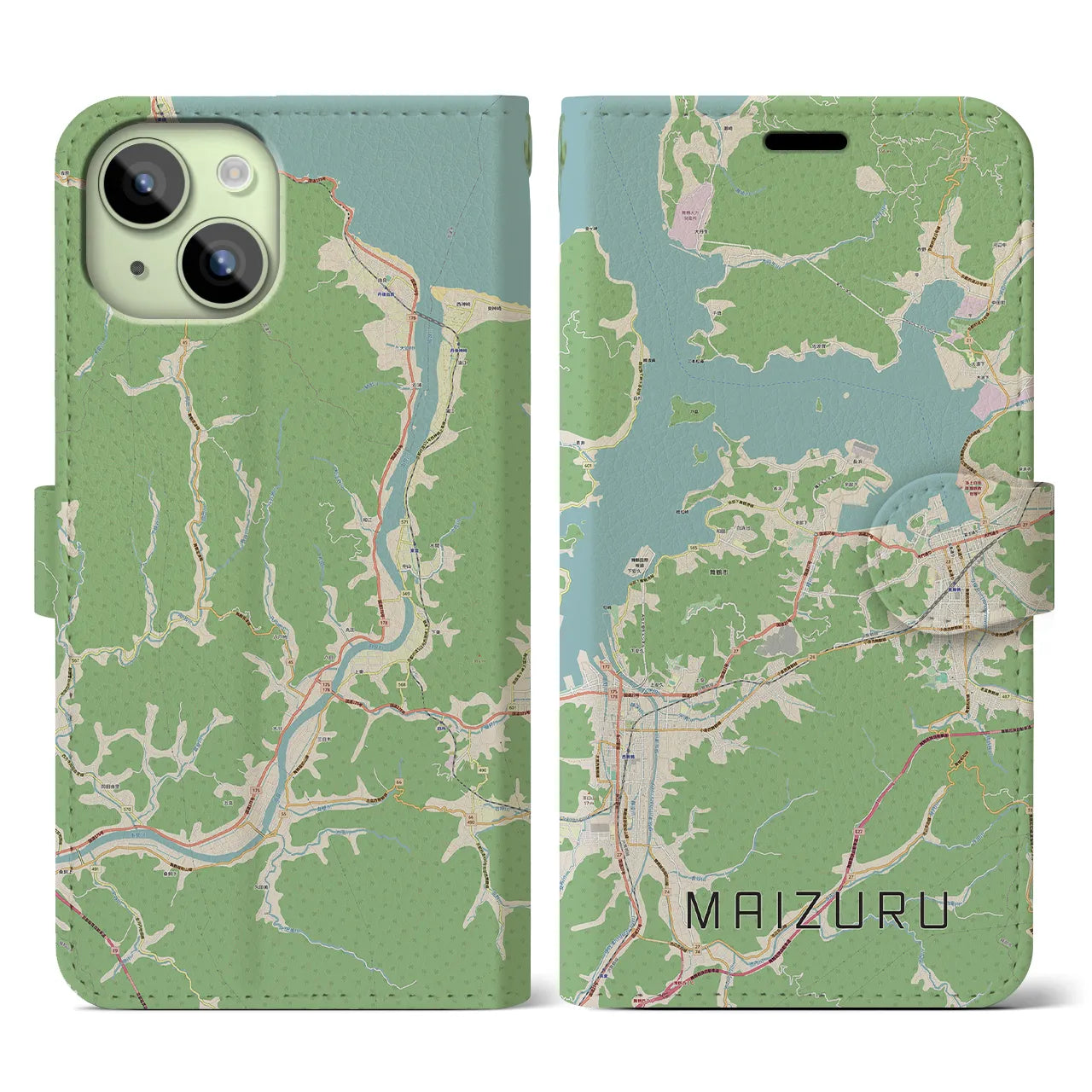 【舞鶴(京都府)】地図柄iPhoneケース(手帳タイプ)ナチュラル・iPhone 15 用
