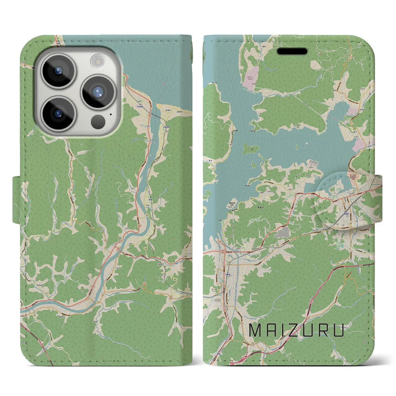 【舞鶴(京都府)】地図柄iPhoneケース(手帳タイプ)ナチュラル・iPhone 15 Pro 用
