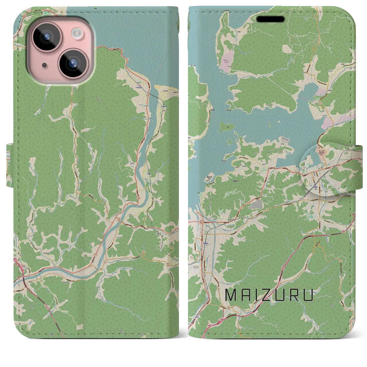 【舞鶴(京都府)】地図柄iPhoneケース(手帳タイプ)ナチュラル・iPhone 15 Plus 用