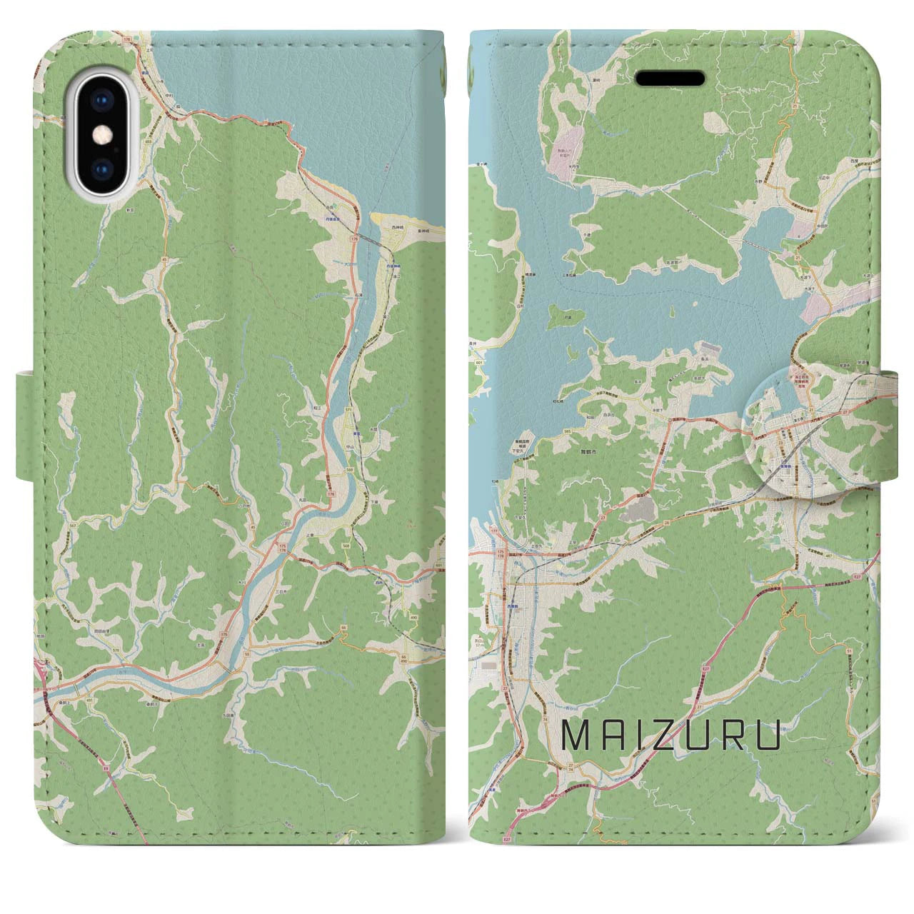 【舞鶴(京都府)】地図柄iPhoneケース(手帳タイプ)ナチュラル・iPhone XS Max 用