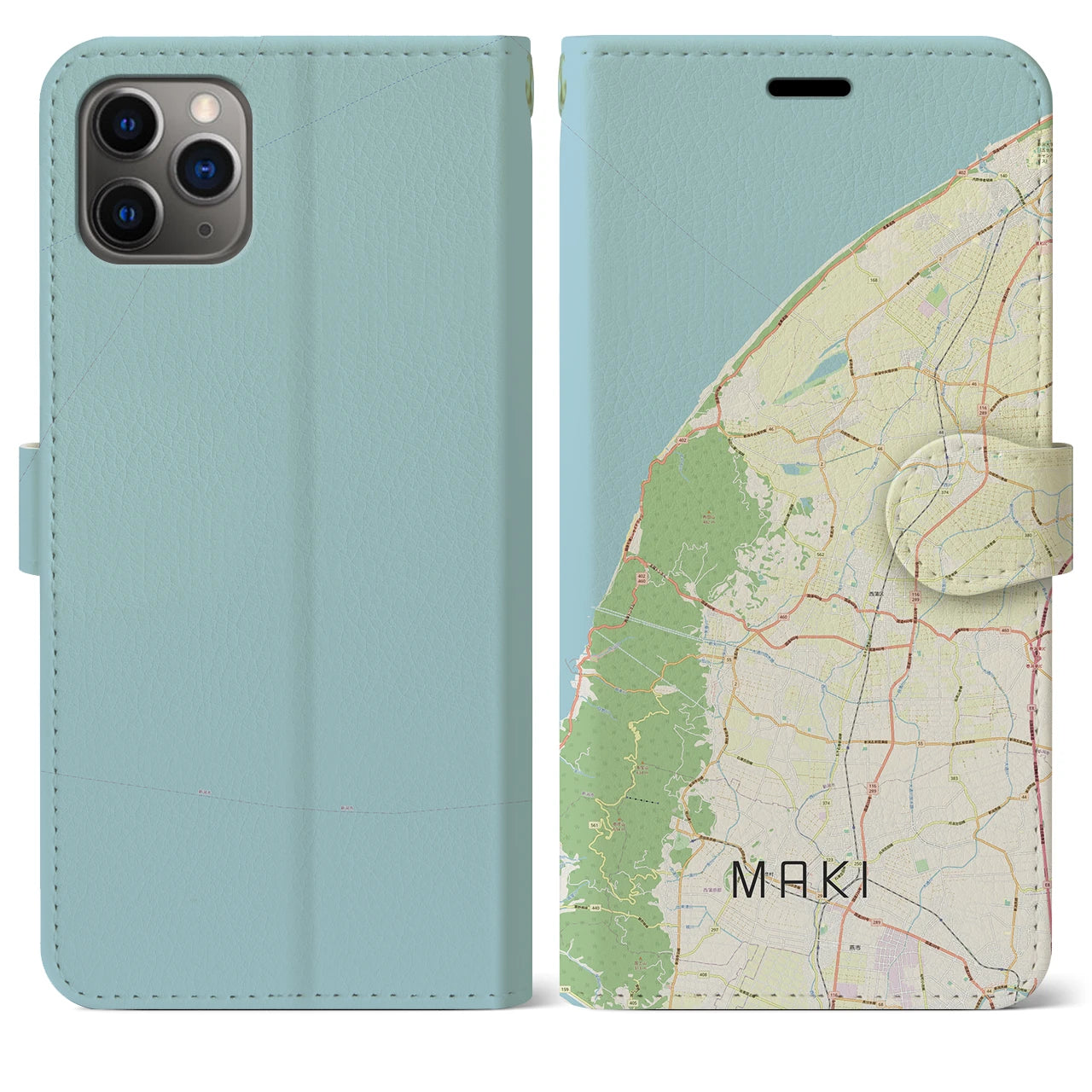 【巻(新潟県)】地図柄iPhoneケース(手帳タイプ)ナチュラル・iPhone 11 Pro Max 用