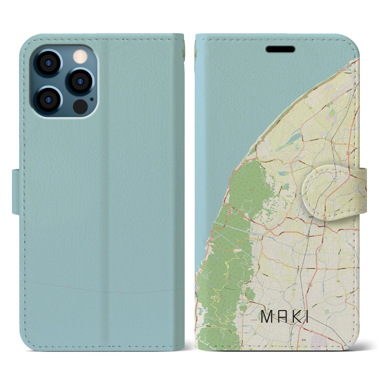 【巻(新潟県)】地図柄iPhoneケース(手帳タイプ)ナチュラル・iPhone 12 / 12 Pro 用