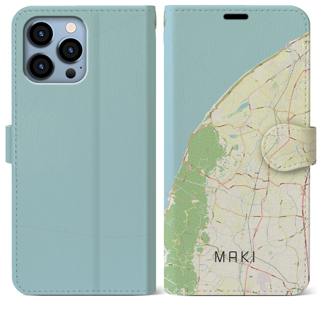 【巻(新潟県)】地図柄iPhoneケース(手帳タイプ)ナチュラル・iPhone 13 Pro Max 用