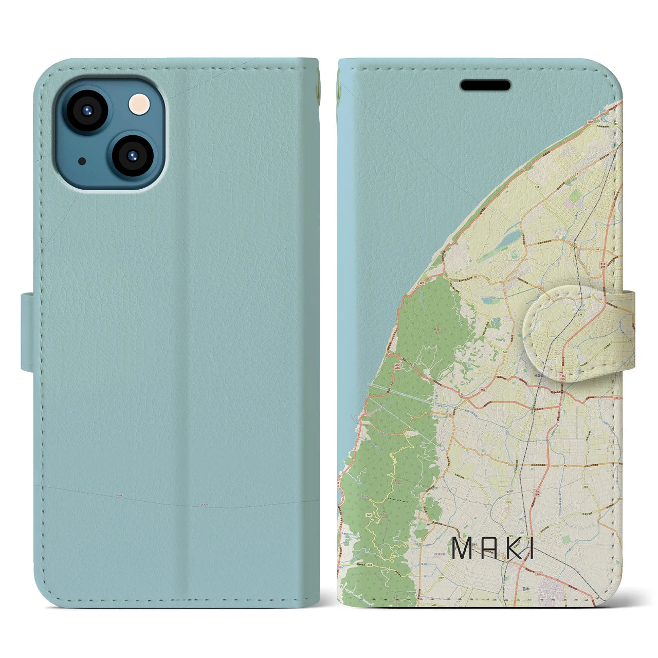 【巻(新潟県)】地図柄iPhoneケース(手帳タイプ)ナチュラル・iPhone 13 用