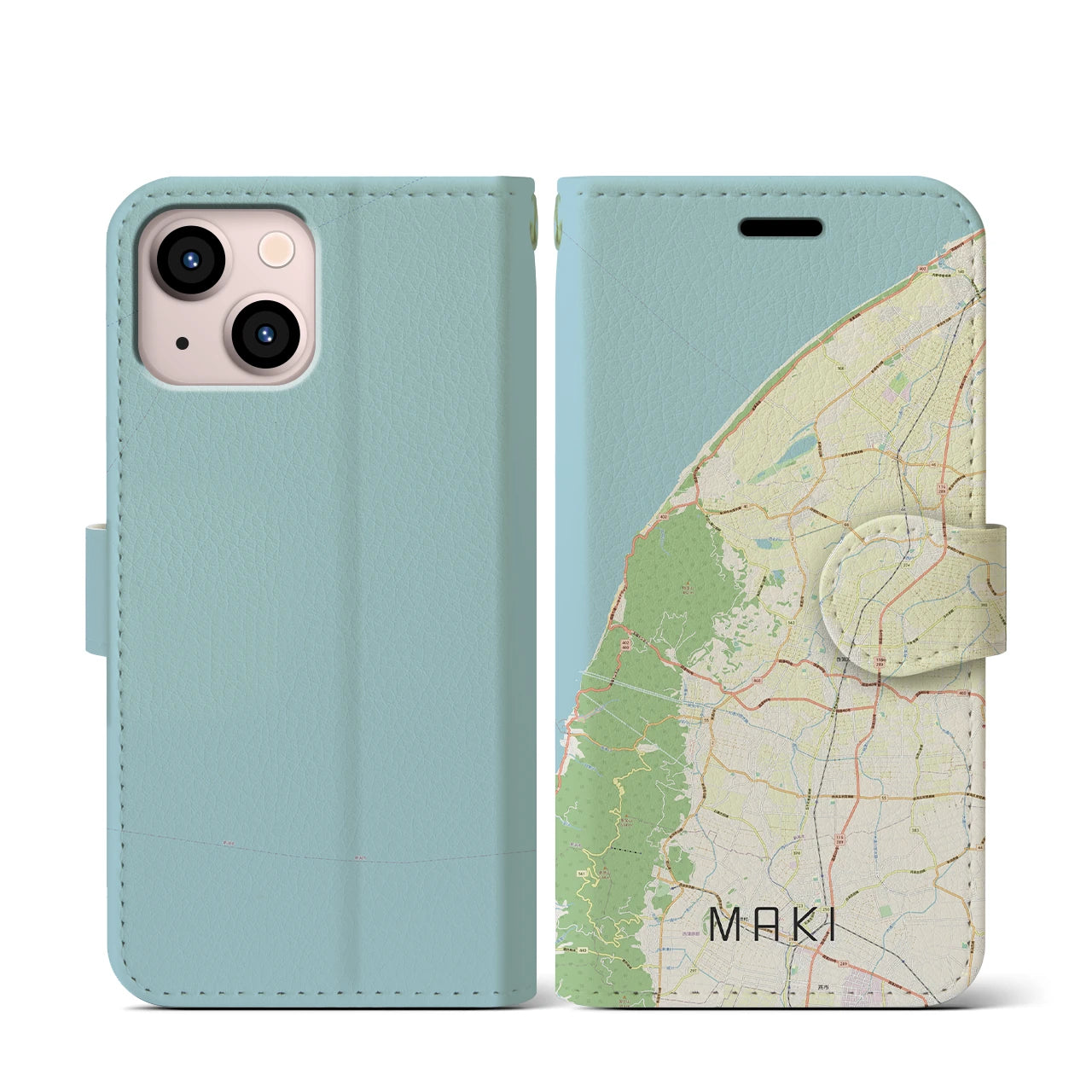 【巻(新潟県)】地図柄iPhoneケース(手帳タイプ)ナチュラル・iPhone 13 mini 用