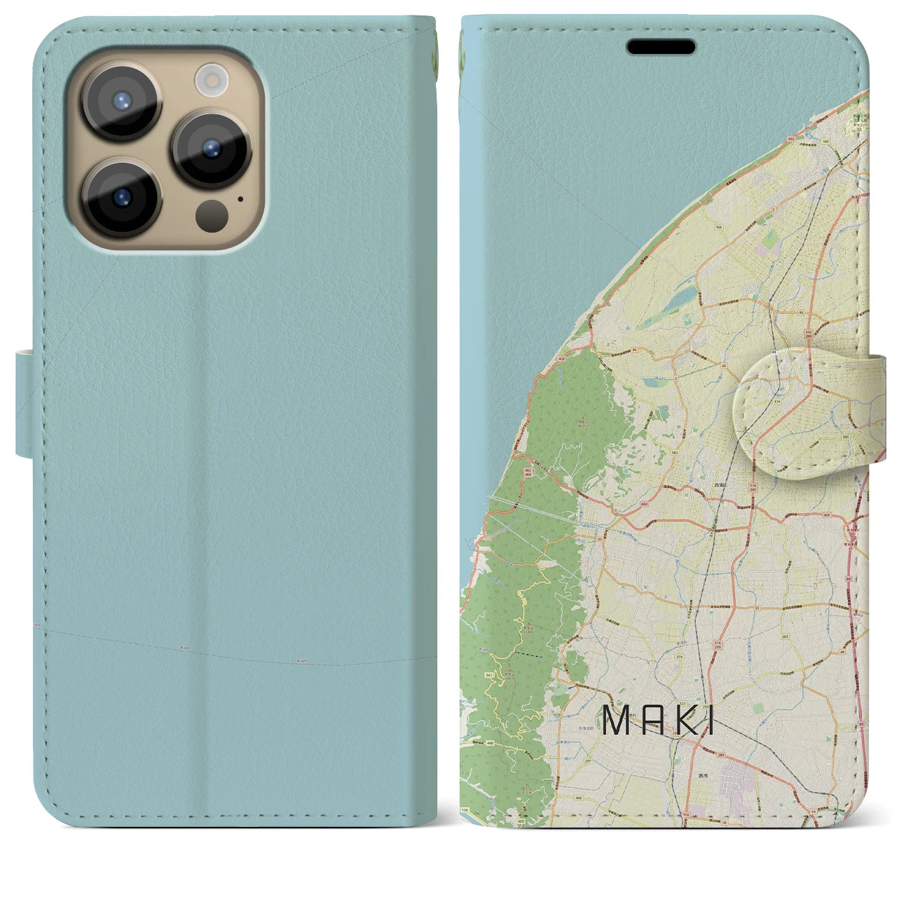 【巻(新潟県)】地図柄iPhoneケース(手帳タイプ)ナチュラル・iPhone 14 Pro Max 用