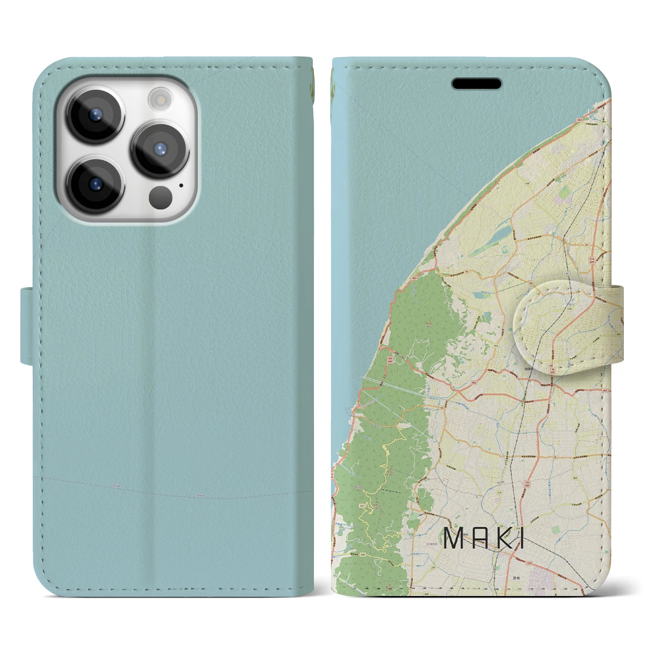【巻(新潟県)】地図柄iPhoneケース(手帳タイプ)ナチュラル・iPhone 14 Pro 用