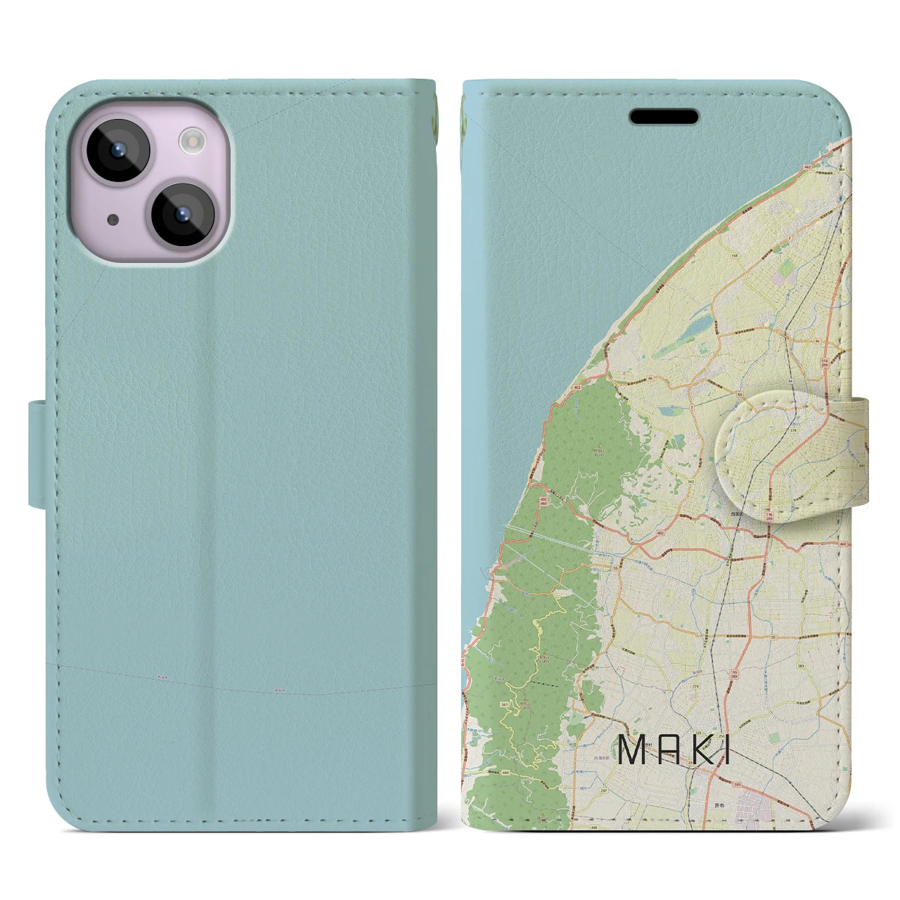 【巻(新潟県)】地図柄iPhoneケース(手帳タイプ)ナチュラル・iPhone 14 用