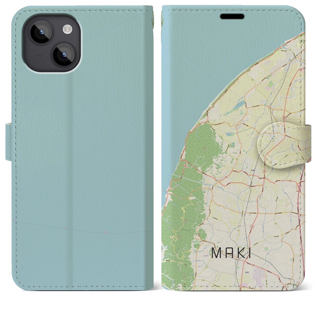 【巻(新潟県)】地図柄iPhoneケース(手帳タイプ)ナチュラル・iPhone 14 Plus 用