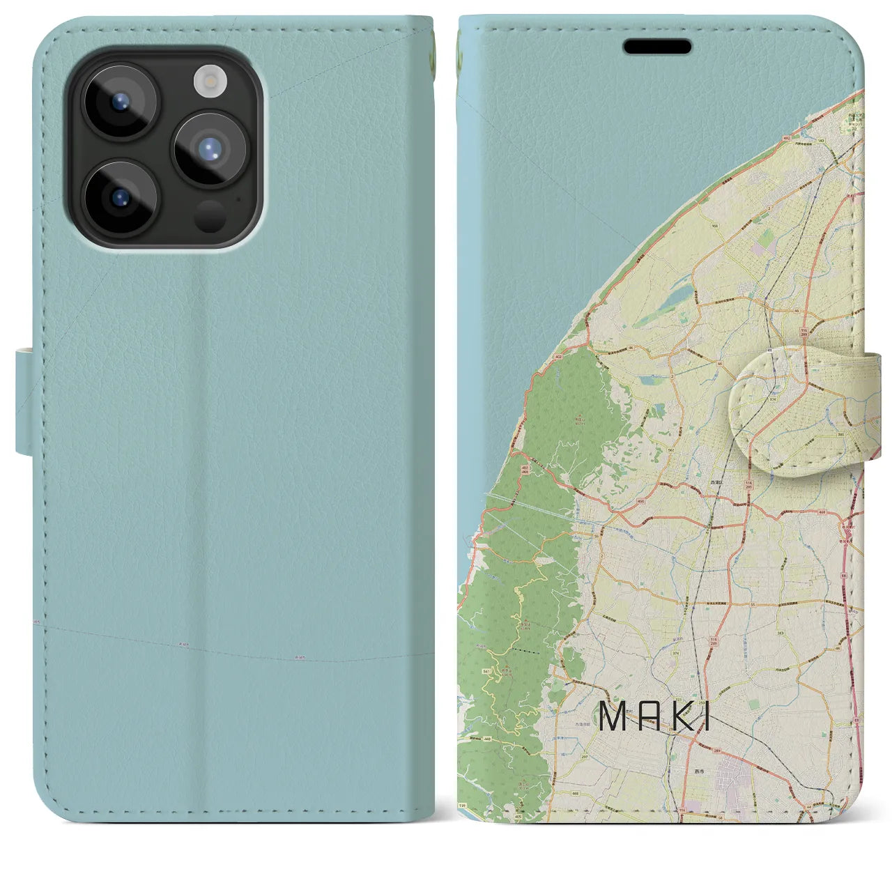 【巻(新潟県)】地図柄iPhoneケース(手帳タイプ)ナチュラル・iPhone 15 Pro Max 用