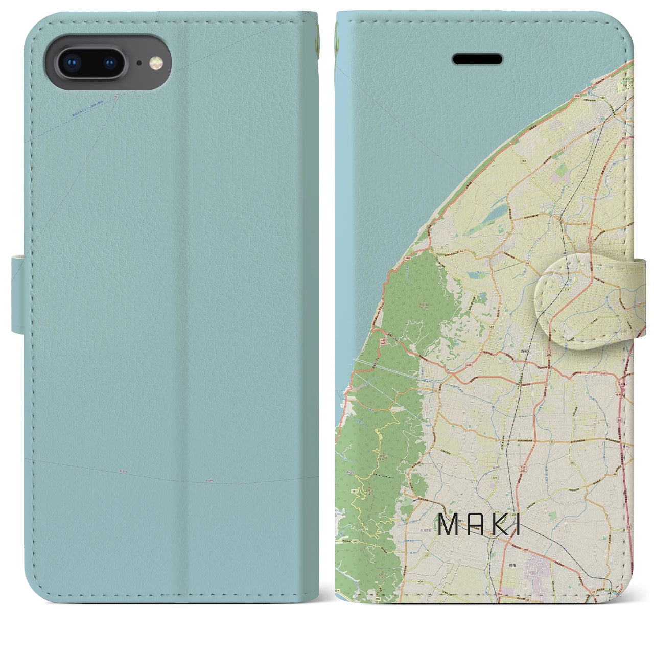 【巻(新潟県)】地図柄iPhoneケース(手帳タイプ)ナチュラル・iPhone 8Plus /7Plus / 6sPlus / 6Plus 用
