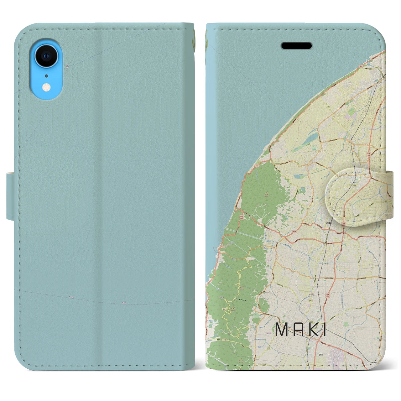 【巻(新潟県)】地図柄iPhoneケース(手帳タイプ)ナチュラル・iPhone XR 用