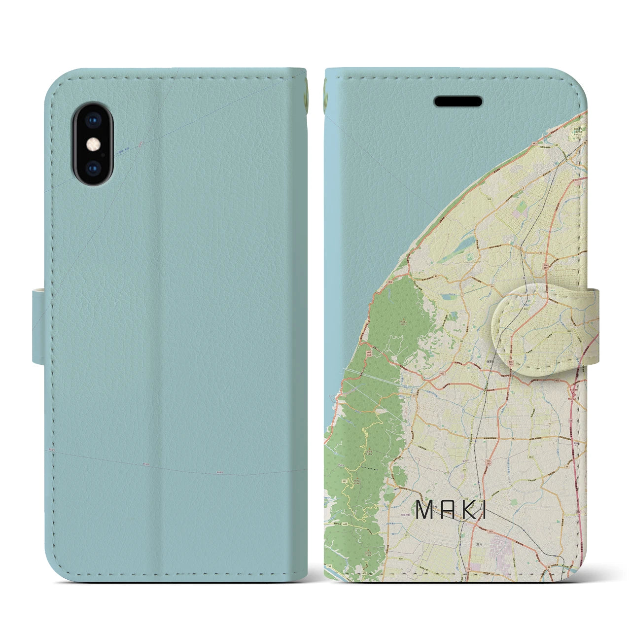 【巻(新潟県)】地図柄iPhoneケース(手帳タイプ)ナチュラル・iPhone XS / X 用